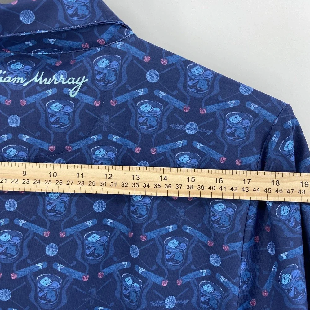 William Murray Shirt Mens Large Blue Polo Golf Whiskey Cigar Performance Stretch